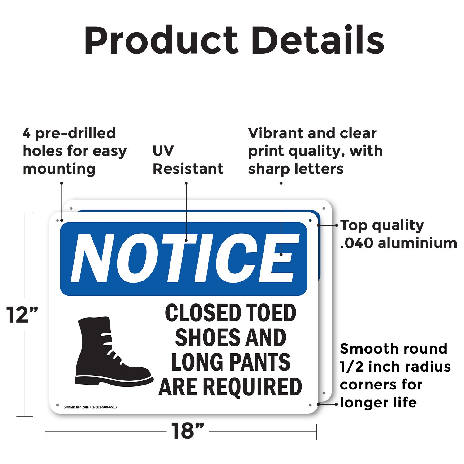 Signmission 12 in Height, 18 in Width, Aluminum, Rectangle OS-2PACK-NS-A-1218-L-10686 - alternate 7